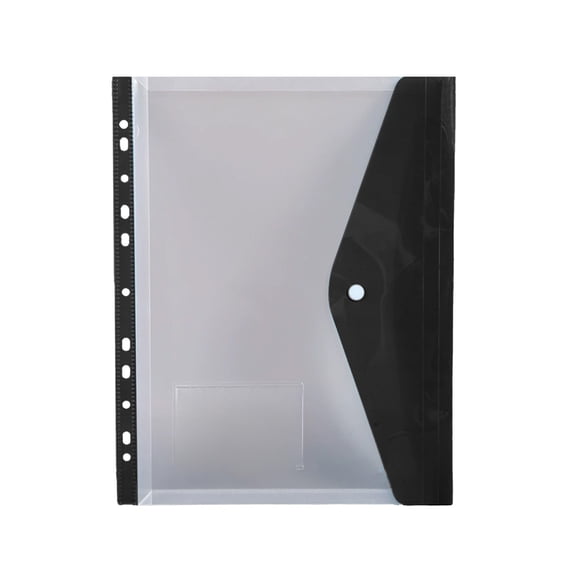 Konghyp A4 Transparent Loose Leaf File Pouch, 11-Hole Binder Folder with Snap Button, Plastic Document Storage Bag for Office Supplies, Waterproof File Organizer Pouch for Documents Receipts Bills