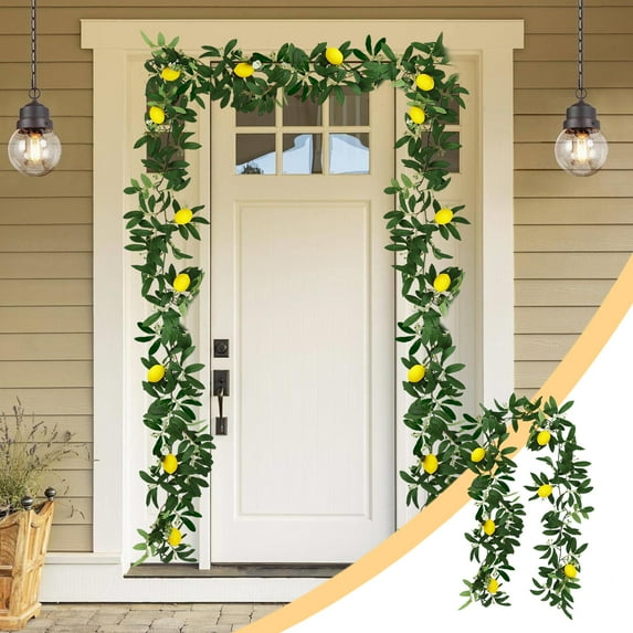 Konghyp Artificial Lemon Garland, Indoor/Outdoor Greenery Decoration, Spring/Summer Home Decor, Wedding Backdrop, Farmhouse, Birthday Party, Low Maintenance, Faux Lemon Wreath, Versatile Decor