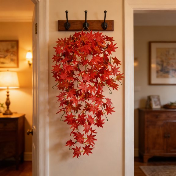 Konghyp Artificial Red Maple Branch, Fake Fall Leaves Stem, Plastic Autumn Decor, Lifelike Foliage Arrangement for Home Office Wedding Thanksgiving Table Vase Centerpiece