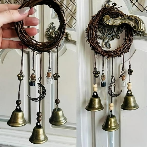 Konghyp Blessing Bells Witch Wind Chimes, Witchcraft Protection Decor, Altar Decoration, Mystical Charm for Home and Door, Pagan and Bohemian Gift, Negative Energy Cleansing