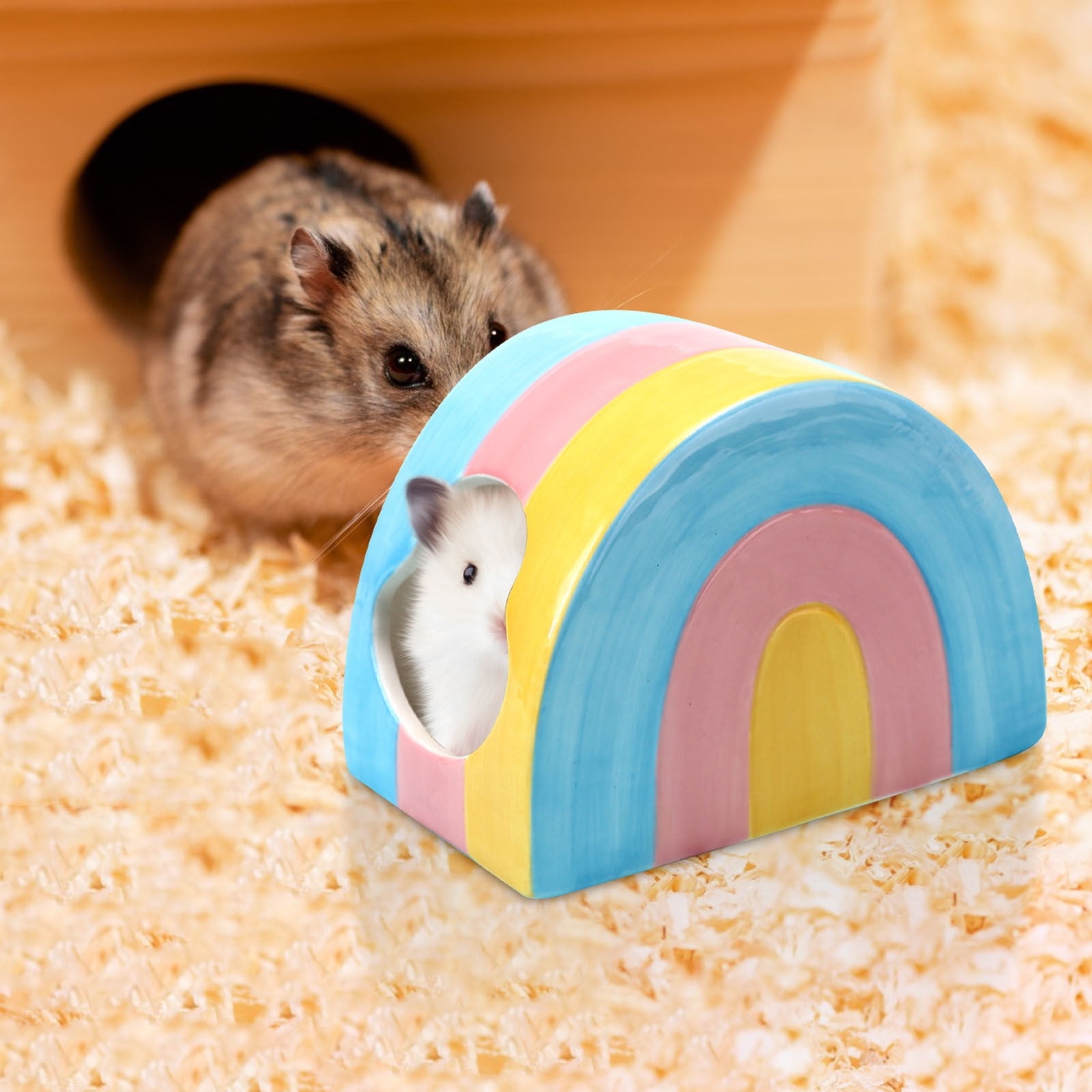 Konghyp Ceramic Hiding Hamster House Adorable Mini Cabin Cage Bathroom for Small Pets like