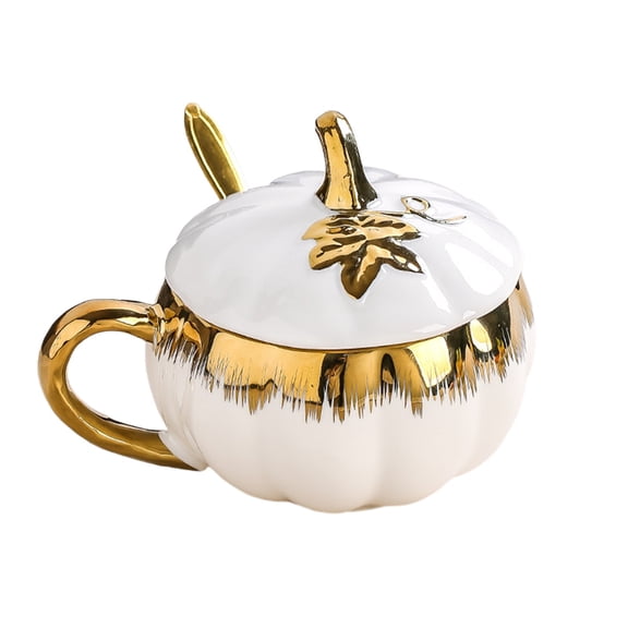 Konghyp Ceramic Pumpkin Mug, Coffee Cup with Lid, Unique Design, Versatile and Practical, Ideal Gift for Halloween and Everyday Use, Sturdy and Easy to Clean