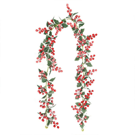 Konghyp Christmas Artificial Decorative Rattan, Faux Holiday Hanging Garland, Red Berry & Green Leaf Garland, Indoor Outdoor Fireplace Mantel Decor, Stair Wall Door Frame Garland