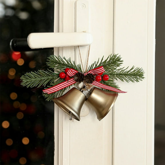 Konghyp Christmas Bells, Festive Ornaments, Decorative Accessories, Holiday Home Decor, Wrought Iron Bells with Red Velvet Bow, Sounding Christmas Cheer