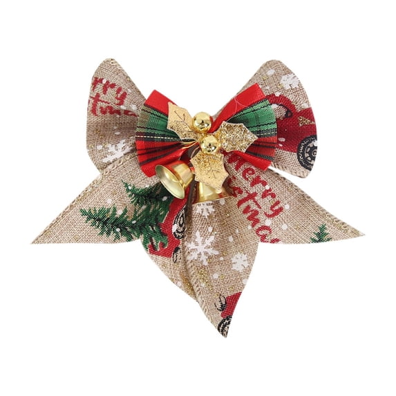 Konghyp Christmas Bow Pendant, Christmas Tree Decoration, Holiday Ornament, Versatile Gift Wrap Embellishment, Unique Linen Printed Bow, Beautiful Home Decor