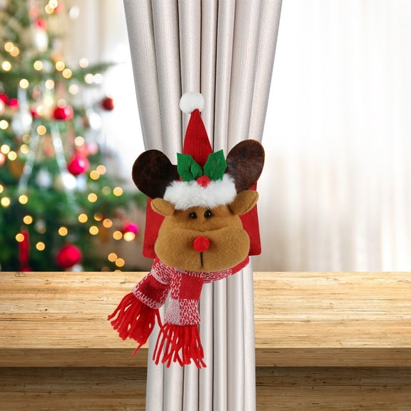Konghyp Christmas Curtain Clasp – Santa Claus Snowman Deer Curtain Tiebacks, Holiday Home Decorations, Festive Window Curtain Accessories, Polyester Curtain Buckles for Living Room, Bedroom