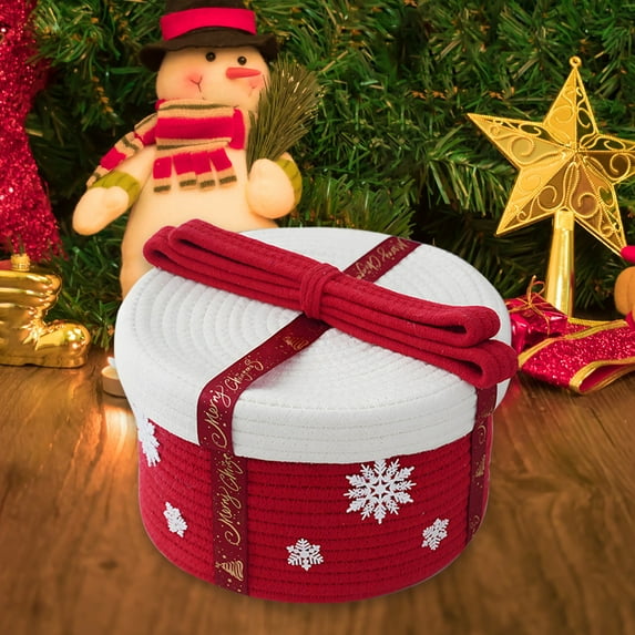 Konghyp Christmas Decoration Storage Basket With Lid, Cotton Rope Woven Gift Box, Holiday Storage Solution for Home Organization, Versatile Decor and Storage Option