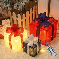 Konghyp Christmas Light Box Set of 3, LED Gift Boxes Decoration, Outdoor Indoor Christmas Decor, Remote Control Included, Festive Lights for Home Patio Yard, Illuminate with Warm White Lights