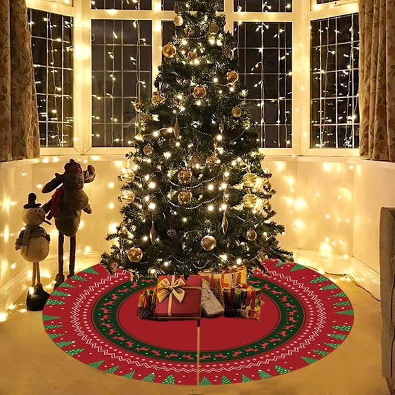 Konghyp Christmas Tree Skirt, Round Non Slip Floor Carpet, Holiday Decor Rug for Living Room, Cozy Polyester Tree Mat, Elegant Christmas Decorations, Festive Holiday Accents