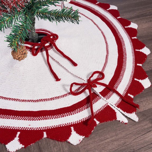 Konghyp Christmas Tree Skirt, Xmas Tree Decoration, Festive Holiday Party Tree Mat, Fabric Tree Skirt for Christmas Tree Base, Xmas Tree Ornaments, Soft Red Skirt