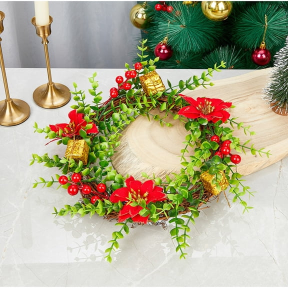 Konghyp Christmas Wreath Artificial Candle Ring, Holiday Decoration, Faux Candle Holder, Festive Garland for Home, Hotel, and Dining Table, Decorative Rattan Ring