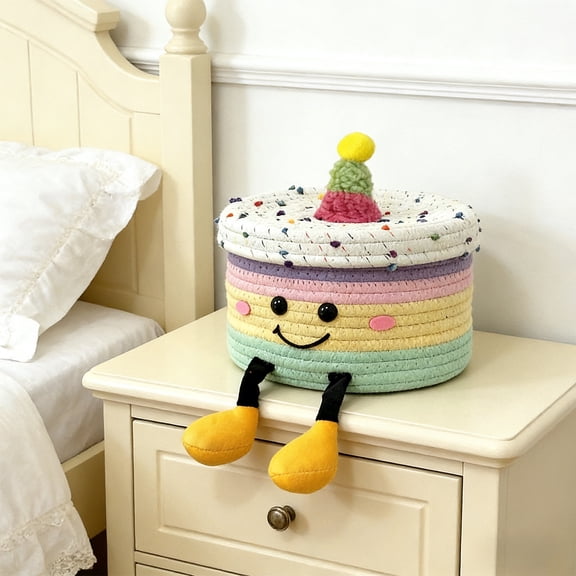 Konghyp Cute Cow Storage Basket, Woven Rope Organizer, Small Blanket and Towel Holder, Multifunctional Decorative Bin, Soft Storage for Keys and Cosmetics