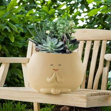 Konghyp Cute Face Planter – Unique Resin Flower Pot with Drainage Hole, Perfect for String of Pearls Plants, Adds a Fun and Whimsical Touch to Indoor and Outdoor Spaces.
