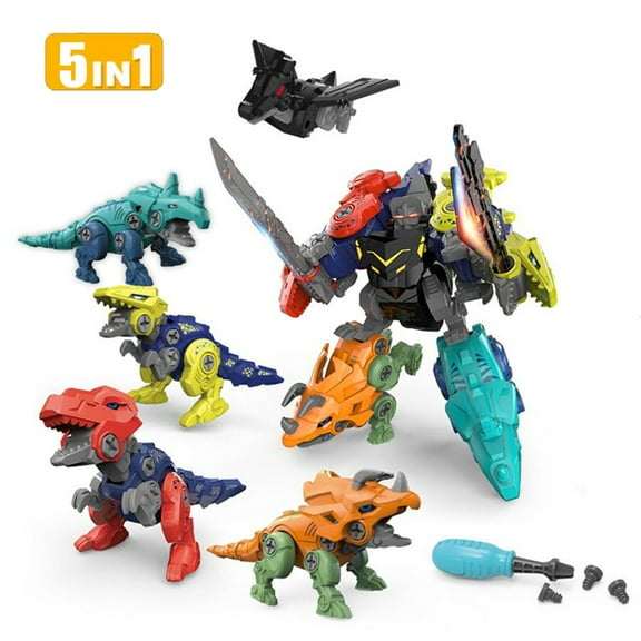 Konghyp DIY 5-in-1 Removable Dinosaur Toy Set Screw Assembly, Dinosaur Disassembly, Educational Toy for Boys