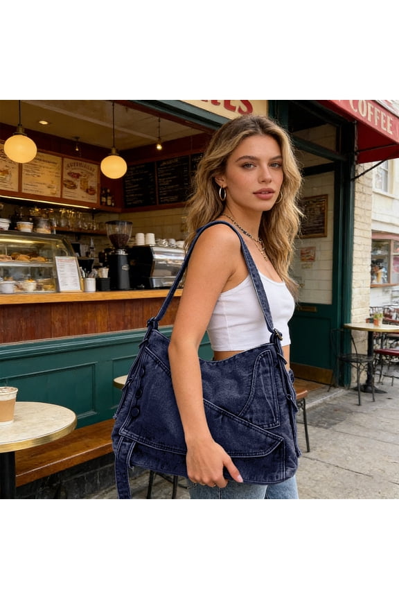 Denim Handbag Women Vintage Washed Jean Purse, Convertible Crossbody Shoulder Bag, Casual Tote for Work Travel Daily Use, Stylish Durable Design, Versatile Fashion Accessory