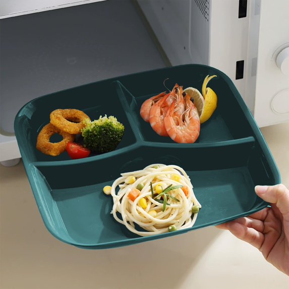 Konghyp Divided Tray, Plastic Three Grids Square Dining Plates, Heat-resistant Meal Prep Plates, Easy Clean Breakfast and Fruit Dish, Ideal for Camping and Outdoor Use