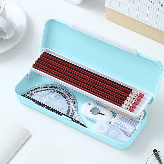 Konghyp Double Layer Plastic Pencil Case, Cute Stationery Storage Box, Large Capacity Sorting Organizer Case, Durable Desktop Container for Small Office Sundries Storage
