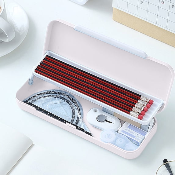 Konghyp Double Layer Plastic Pencil Case, Cute Stationery Storage Box, Large Capacity Sorting Organizer Case, Durable Desktop Container for Small Office Sundries Storage