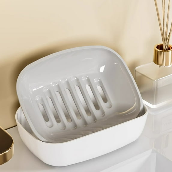 Konghyp Double Layered Draining Plastic Soap Box, Easy to Clean Soap Storage, Durable Kitchen Sink Organizer, Anti-Slip Design, Moisture-Resistant Soap Holder
