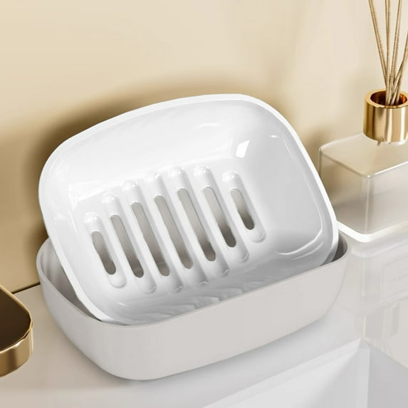 Konghyp Double Layered Draining Plastic Soap Box, Easy to Clean Soap Storage, Durable Kitchen Sink Organizer, Anti-Slip Design, Moisture-Resistant Soap Holder