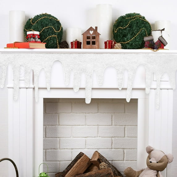 Konghyp Fireplace Decoration Snow Blanket, Artificial Snow Icicle, Christmas Home Decor, Winter Holiday Essential, Soft Polyester Fireplace Cover, Cozy Holiday Accents