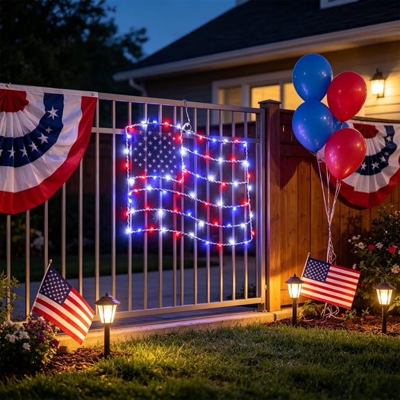 Konghyp Flag-Shaped LED Window Light, Independence Day Decoration, USB String Lights, Remote Control Fairy Lights, Perfect for Memorial Day and Veterans Day, Outdoor Indoor Festive Decor