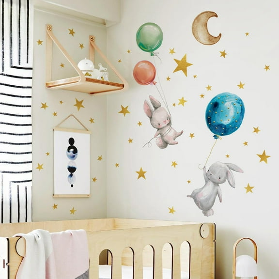 Konghyp Flying Animals Wall Decals – Cute Bunny Stickers – Removable Peel-and-Stick Multicolored Vinyl for Kids' Room Home Decor – Easy Application and Fun Design.