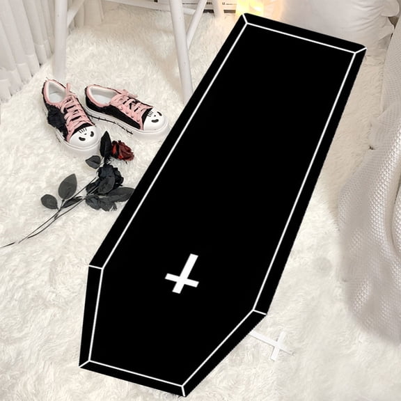 Konghyp Gothic Rug Coffin Rug, Non Slip Bathroom Mat, Super Absorbent Carpet, Quick Drying Microfiber Floor Mat, Soft Washable Rug for Kitchen, Laundry, RV, Pet Feeding Area