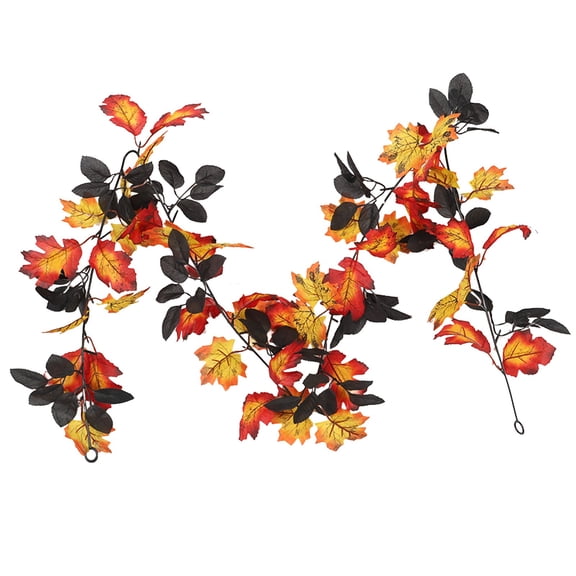 Konghyp Halloween Artificial Maple Leaf Vines, Plastic Decorative Vines for Stair Railing, Harvest Festival Home Decor, Reusable Wall and Table Decorations, Fall Themed Party Accessories