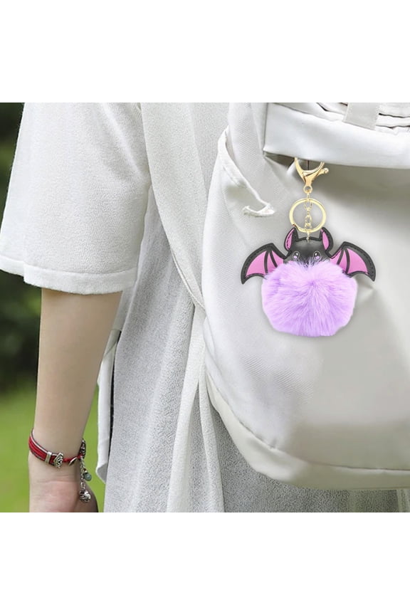 Halloween Bats Keychain Accessories, Cute Pom Fuzzy Keychain for Handbag, Backpack, Purse, Plush Keychain Gifts for Women, Fun Halloween Decoration Keyring