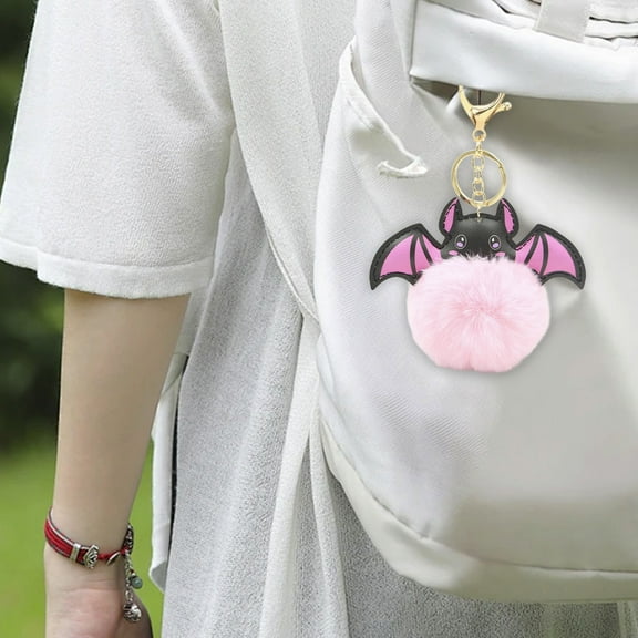 Konghyp Halloween Bats Keychain Accessories, Cute Pom Fuzzy Keychain for Handbag, Backpack, Purse, Plush Keychain Gifts for Women, Fun Halloween Decoration Keyring