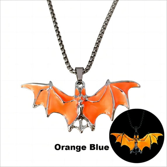 Konghyp Halloween Dark Glowing Bats Pendant Necklace, Unique Halloween Accessory, Fashionable Street Style Jewelry, Glow in the Dark Halloween Pendant, Versatile Festival Necklace for Parties