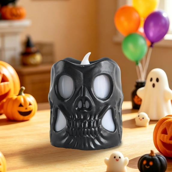 Konghyp Halloween Decorative Lights Plastic Imitation Candle Skull Ornament Lamp LED Electronic Night Light, Party Decoration, Soft Light Effect, Reusable Christmas Decor, Ghost Festival Ornament