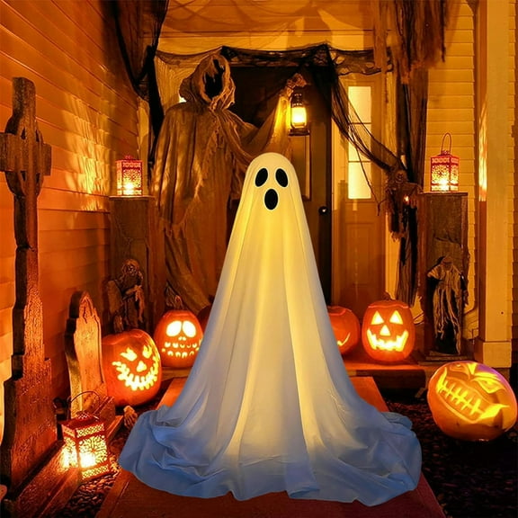 Konghyp Halloween Ghost Decoration Ghost Lamp, Creepy Yard Ornament, Illuminated Fabric Ghosts for Parties, Battery Powered Lights for Indoor Outdoor Use, Perfect for Carnival and Costume Events