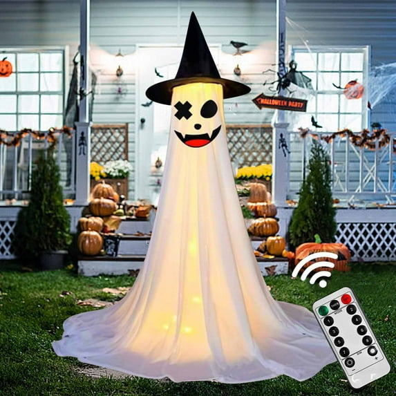 Konghyp Halloween Ghost Lamp with Remote Control, Illuminated Ghost Decoration for Garden Party, Adjustable Height Ghost Lights, Unique Outdoor Decor for Celebrations