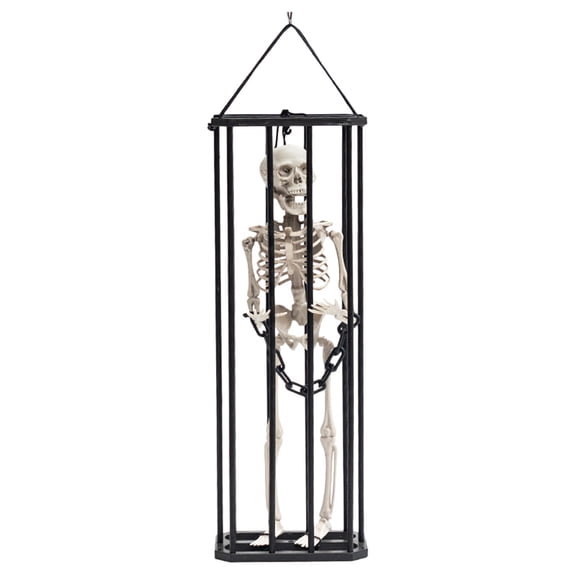 Konghyp Halloween Hanging Decoration Cage Ghost, Motion Activated Skeleton Prisoner, Creepy Party Prop for Haunted House, Animated Scare Device, Unique Halloween Decor