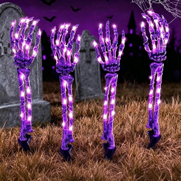 Konghyp Halloween LED Skeleton Hand Ground-Stake Light, Ghost Hand Prop, Creepy Halloween Decorations for Haunted Houses, Graveyard Props, Light Up Escape Rooms, Spooky Lawn Ornaments