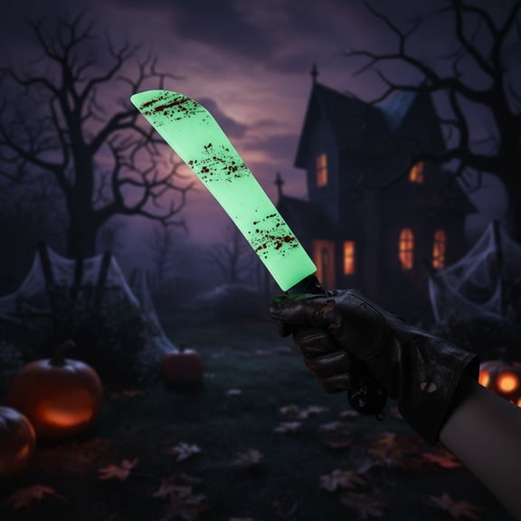 Konghyp Halloween Luminous Bloods Blade Prop Knife, Simulation Plastic Kitchen Knife, Machetes, Horror Prop, Light-in-the-Dark Effect, Stage Performance Equipment