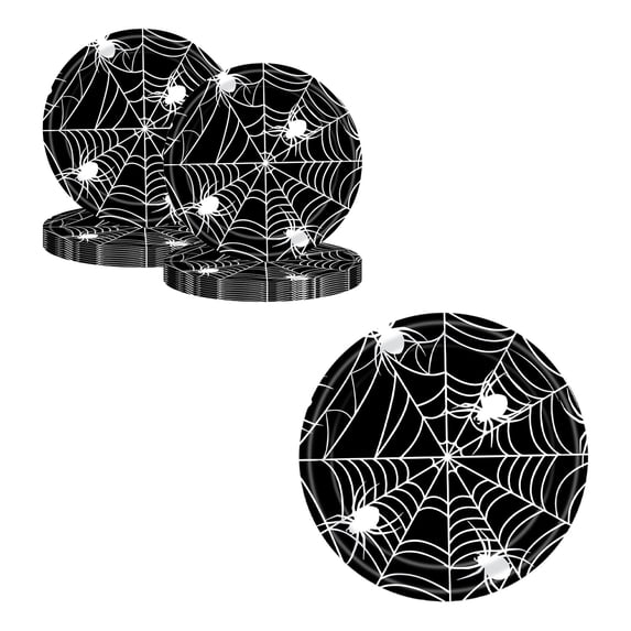Konghyp Halloween Paper Plates Set, Disposable Dinner Plates, 16 Pcs Multicolor Halloween Party Supplies, Spooky Spiderweb Design, Perfect for Gatherings and Outdoor Use