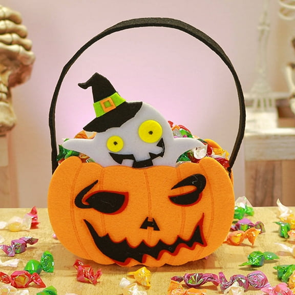 Konghyp Halloween Pumpkin Candy Bag, Nonwoven Fabric Tote Bag for Trick or Treat, Halloween Party Supplies, Festive Decorative Bag for Candy Collection and Gifts