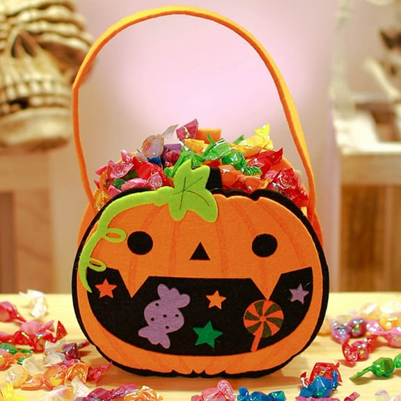 Konghyp Halloween Pumpkin Candy Bag, Nonwoven Fabric Tote Bag for Trick or Treat, Halloween Party Supplies, Festive Decorative Bag for Candy Collection and Gifts