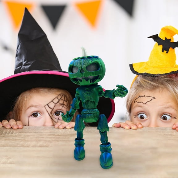 Konghyp Halloween Pumpkin Man In-the-dark Coloured Ornament, Glow-in-the-dark Decoration, Poseable Craft, Unique Halloween Decor Gift, LED Pumpkin Figure