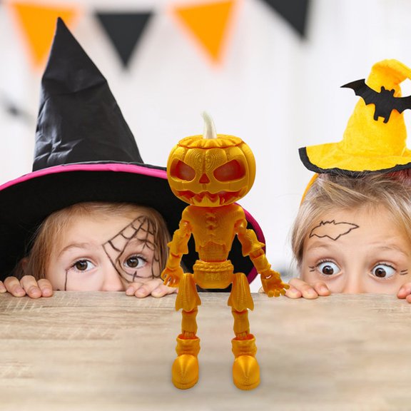 Konghyp Halloween Pumpkin Man In-the-dark Coloured Ornament, Glow-in-the-dark Decoration, Poseable Craft, Unique Halloween Decor Gift, LED Pumpkin Figure