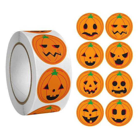 Konghyp Halloween Pumpkin Stickers, Funny Lantern Face Decals, Trick or Treat Stickers for Party Decorations, Boxes, Cards, and Crafting, 500 Adhesive Stickers Roll