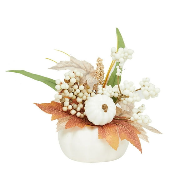 Konghyp Halloween Simulation White Foam Pumpkin Decoration, Versatile Home Decor, Artificial Maple Leaf Centerpiece, Long-lasting Plastic Ornament, Festive Autumn Accent