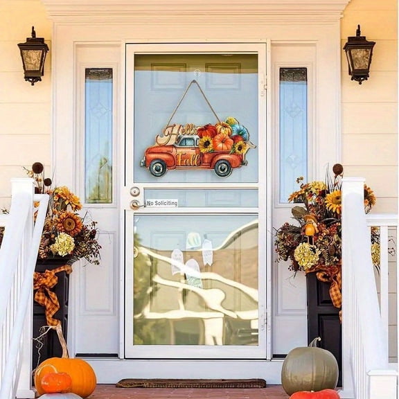 Konghyp Halloween Thanksgiving Pumpkin Decoration Door Panel Wooden Crafts, Holiday Home Decor, Seasonal Hanging Sign for Front Door, Festive Wooden Ornament, Rustic Fall Decorations