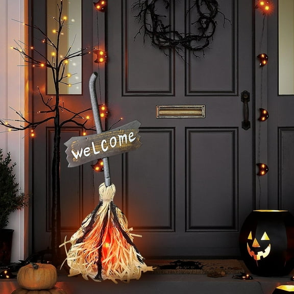 Konghyp Halloween Witch Figurine with Light-Up, Sound Effects, and Moving Action – Battery-Powered Welcome Sign Decoration for Halloween Parties and Home Decor
