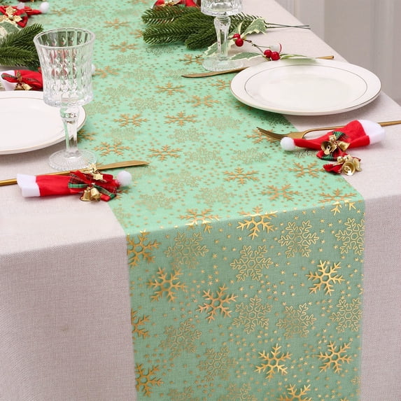 Konghyp Hot Gold Foil Table Flag, Nylon Yarn Fabric Table Decoration, Christmas Holiday Gathering Table Runner, Festive Snowflake Design, Perfect for Parties and Special Events