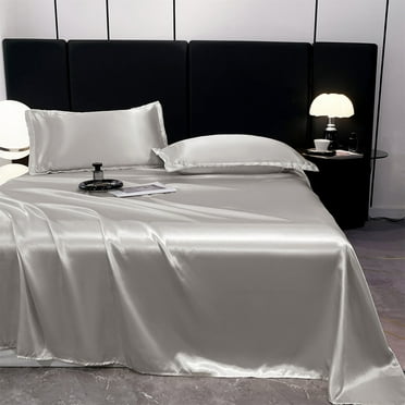 Konghyp Ice Silk Bed Sheet Set – 3-Piece Luxurious Soft Bedding, Cool Ice Silk Pillowcase and Bed Sheet, Machine Washable, Suitable for All Seasons, Cooling Fabric for Summer