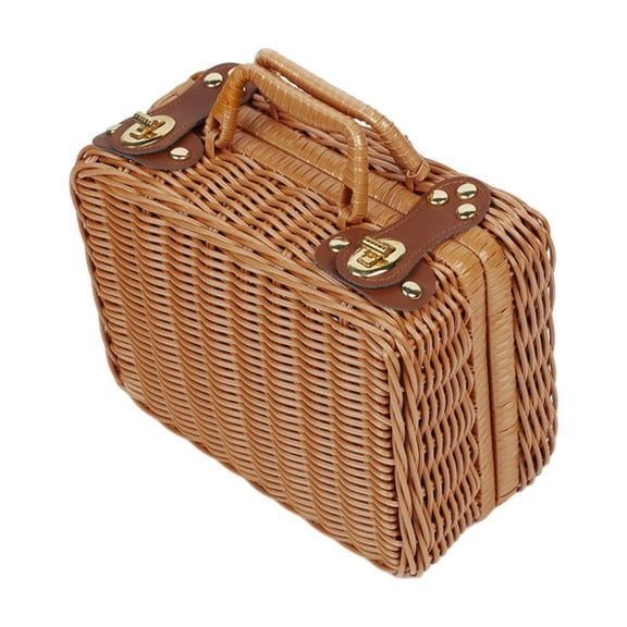 Konghyp Imitation Woven Suitcase Storage, Rattan Box for Gift Packaging, Decorative Storage Solution, Eco-Friendly Gift Option, Vintage Inspired Design, Versatile Keepsake Organizer